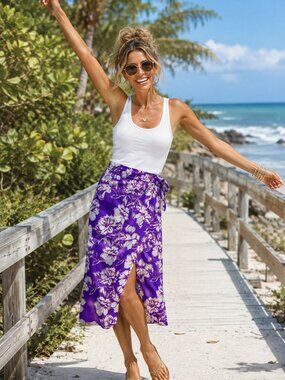 Jopna Floral Wrap Skirt - Purple/Tan - NWT- Vacation Vibes - XL